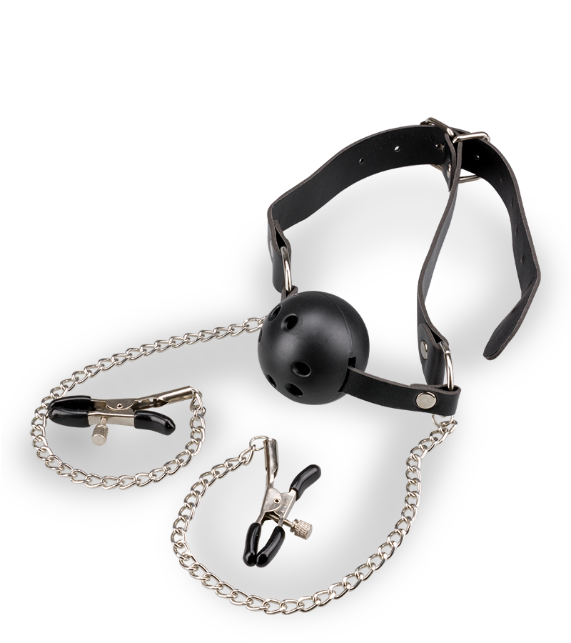Gag ball BDSM avec pinces à seins