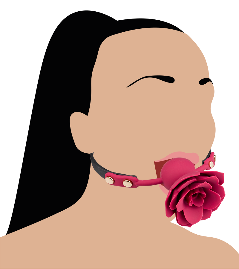 Gag ball en similicuir avec rose en silicone