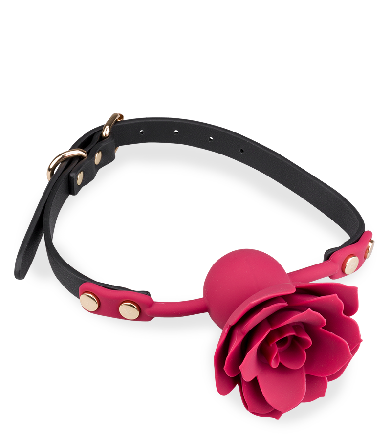 Gag ball en similicuir avec rose en silicone