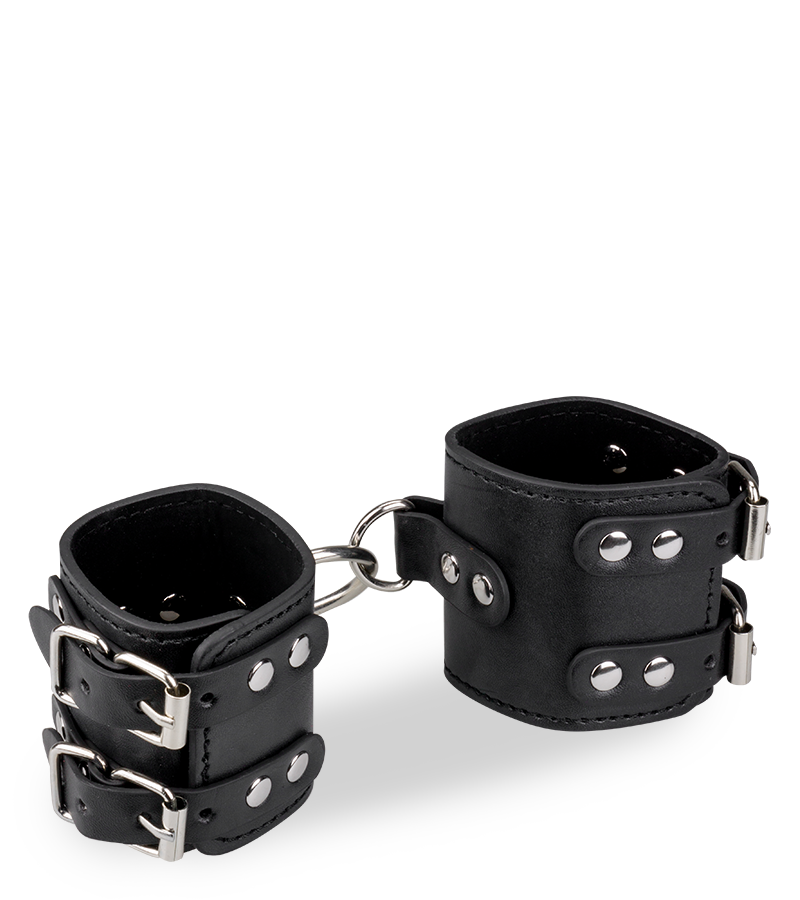 Menottes poignets réglables cuir noir BDSM