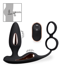 Charger l'image dans la galerie, Plug anal vibrant avec double anneau cockring Domino