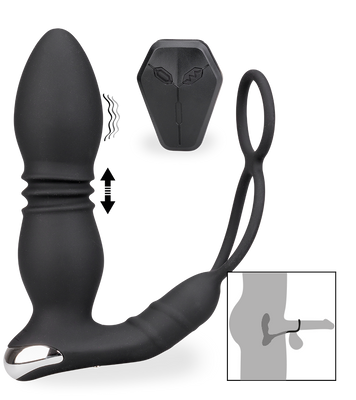 Plug anal vibrant va-et-vient avec double cockring Paolo