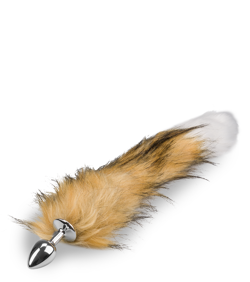 Plug queue de chien fourrure vegan marron et blanche
