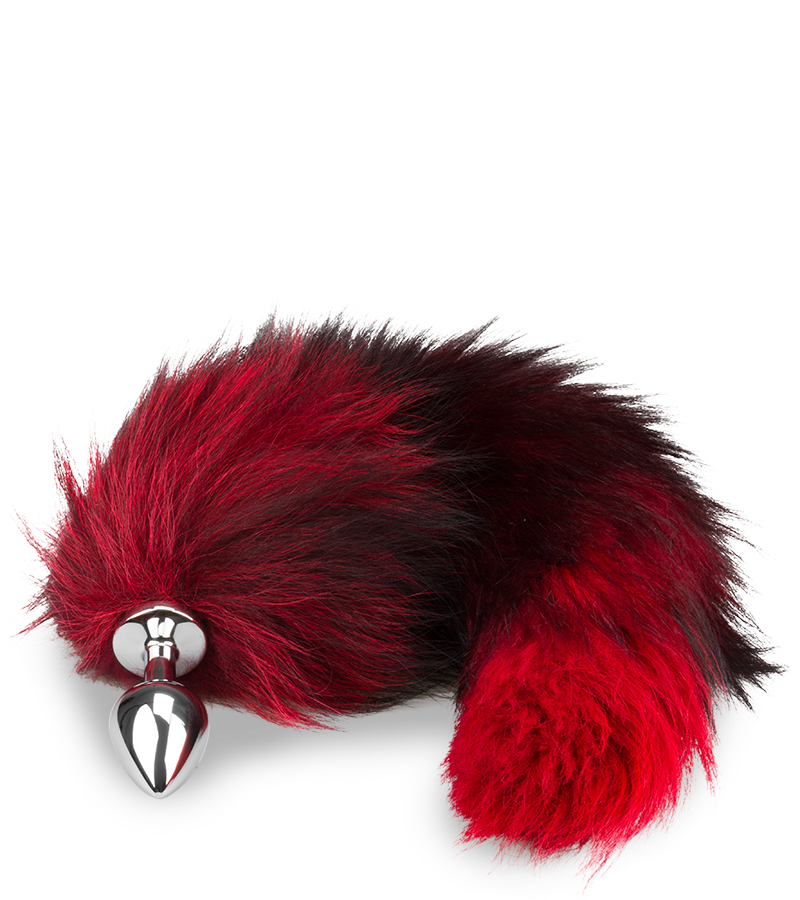 Plug queue de renard fourrure noire et rouge