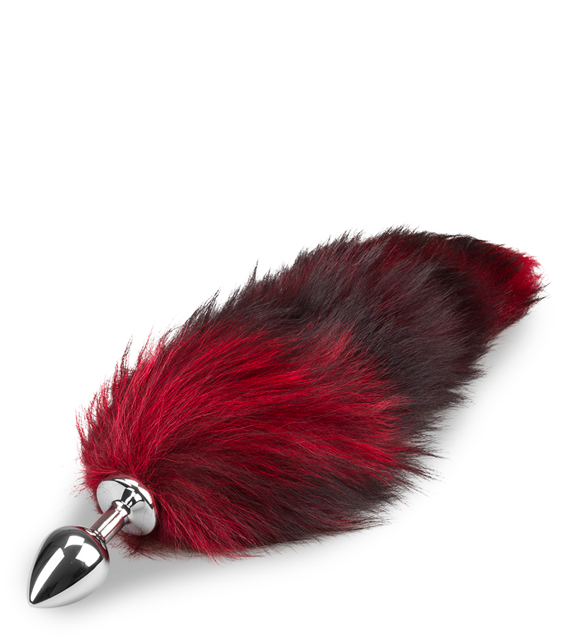 Plug queue de renard fourrure noire et rouge